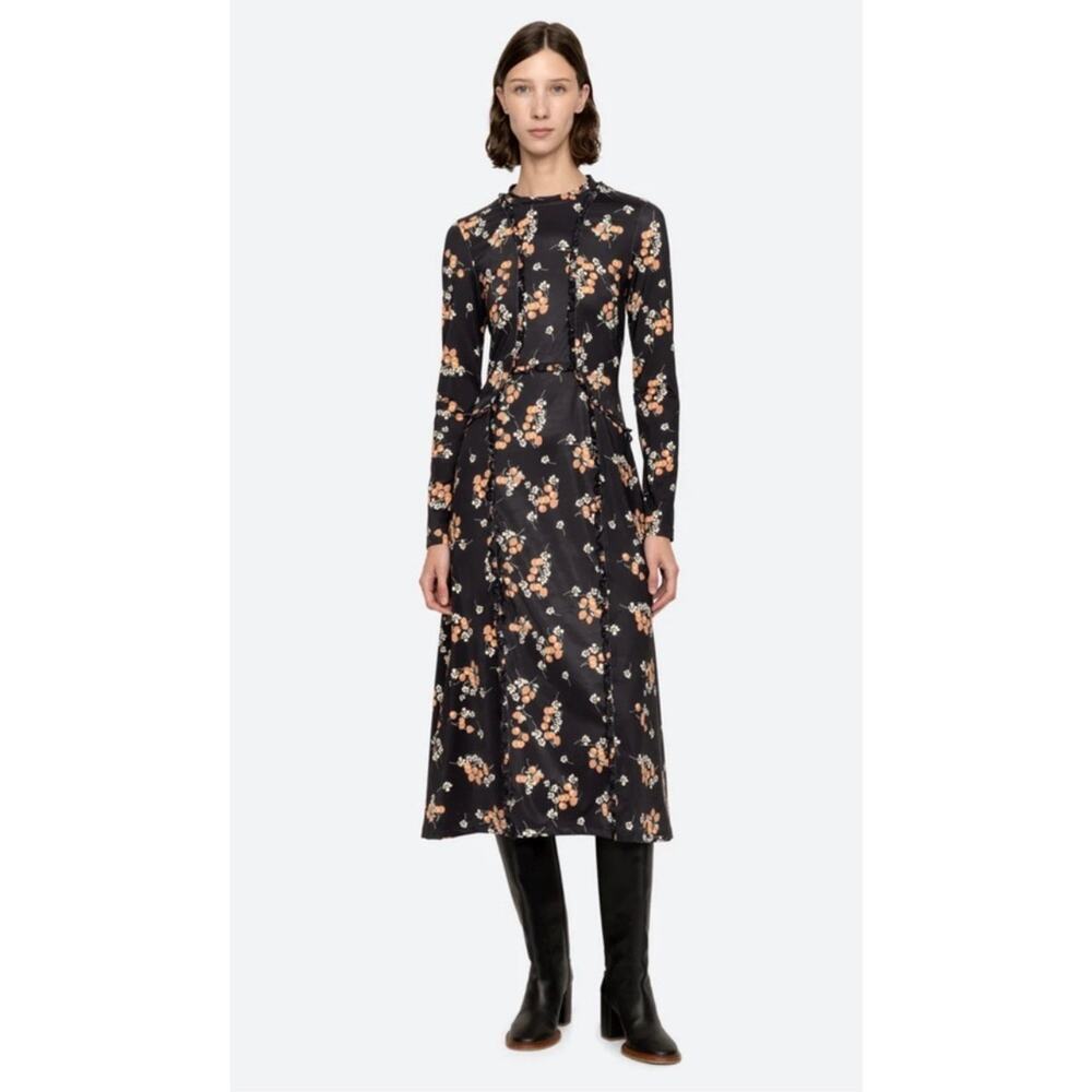 Sea New York Black Floral Midi Dress